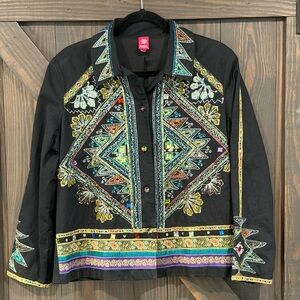 Sandy Starkman Women’s Embroidered Beaded‎ Black and Multicolored Jacket Large